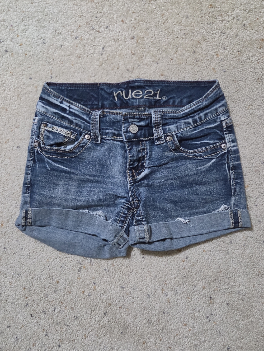 Rue21 Blue High-Rise Rolled Cuff Denim Shorts